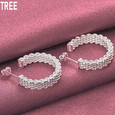 925 Sterling Silver Woven Piercing Earrings Fashion Wedding Jewelry