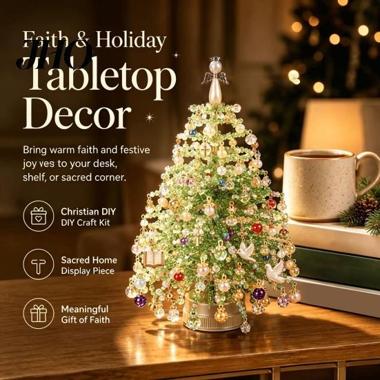 Holiday Decoration Crafting Tools DIY Beaded Christmas Tree Kit, Handmade with LED Lights, Party Props Craft Project, Bead Kit for Adults, Home