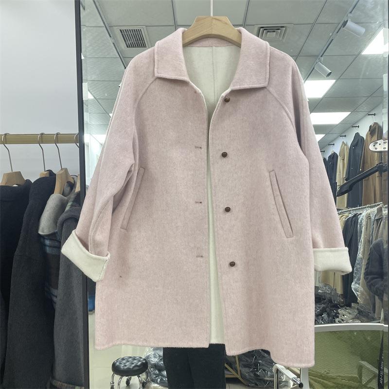 

Осенне-зимнее двустороннее шерстяное пальто-жакет женское простое и универсальное повседневное для поездок на работу с чувством дизайна городское повседневное M розовый
