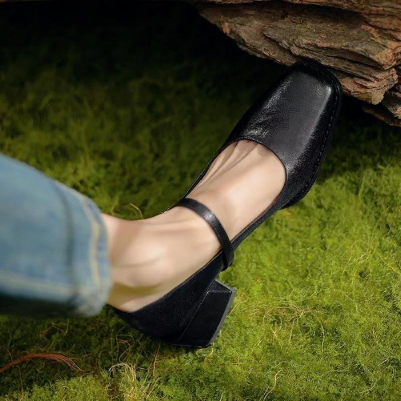 Fashion Square Toe Mid Heels Women Shoes Elegant Marie Janes Chunky Shoes 2024 Trend Cozy Autumn Party Dress Pumps Zapatos Mujer