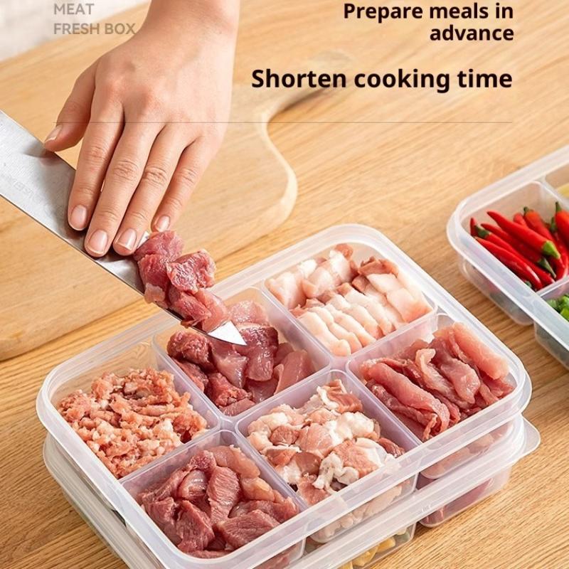 Refrigerator Storage Box Packed Meal Crisper Food Grade Sealed Food Frozen Meat 2/4/6 Compartment Refrigerated Storage Box