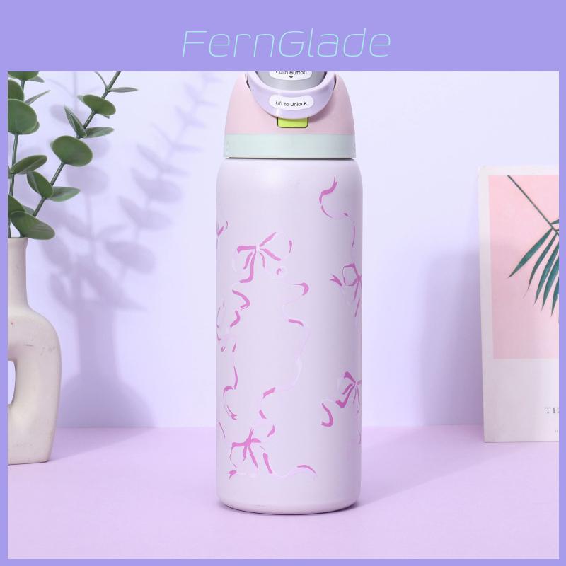 Ribbon Bow Pattern Print Insulated Water Bottle With Dual Drink Lids For Outdoor Sports