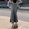 Solid Color High Waist Long Skirt High Waist A-line Half Dress Fashion Hairy Fishtail Skirt  Summer