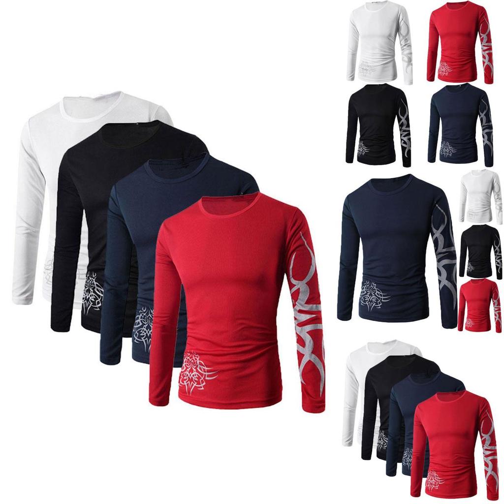 Premium Quality Fashion Men's Slim Fit O-neck Long Sleeve Muscle Tee T-shirt For Casual Wear