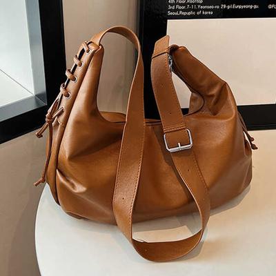 Umhängetasche aus PU-Leder mit großer Kapazität für Damen, breiter Riemen, einfarbig, Reisetasche, modisch neu