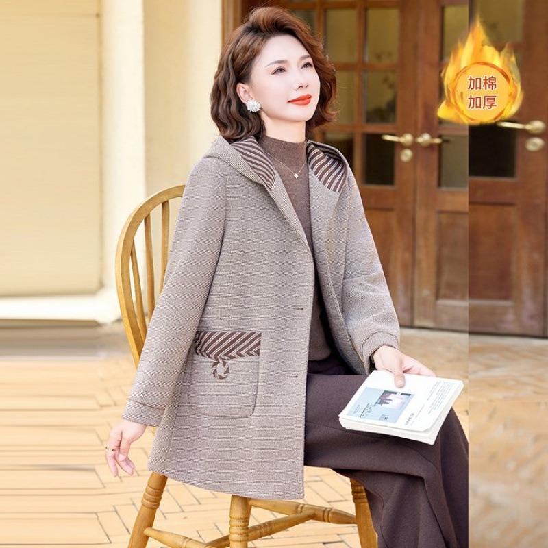 Large size fat winter clothing with cotton and thickened hooded woolen women's clothing long woolen coat