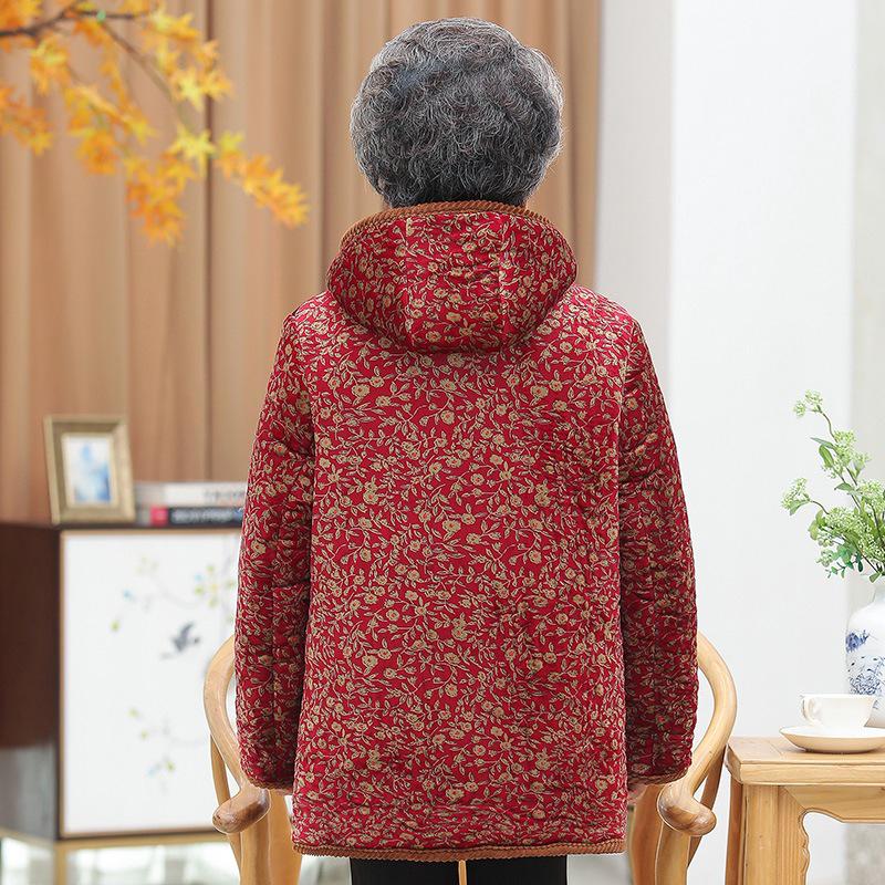 Women's Mid-Length Winter Jacket: Grandma Style, Fleece-Lined, Thickened Cotton for 60s-70s Cold Protection.