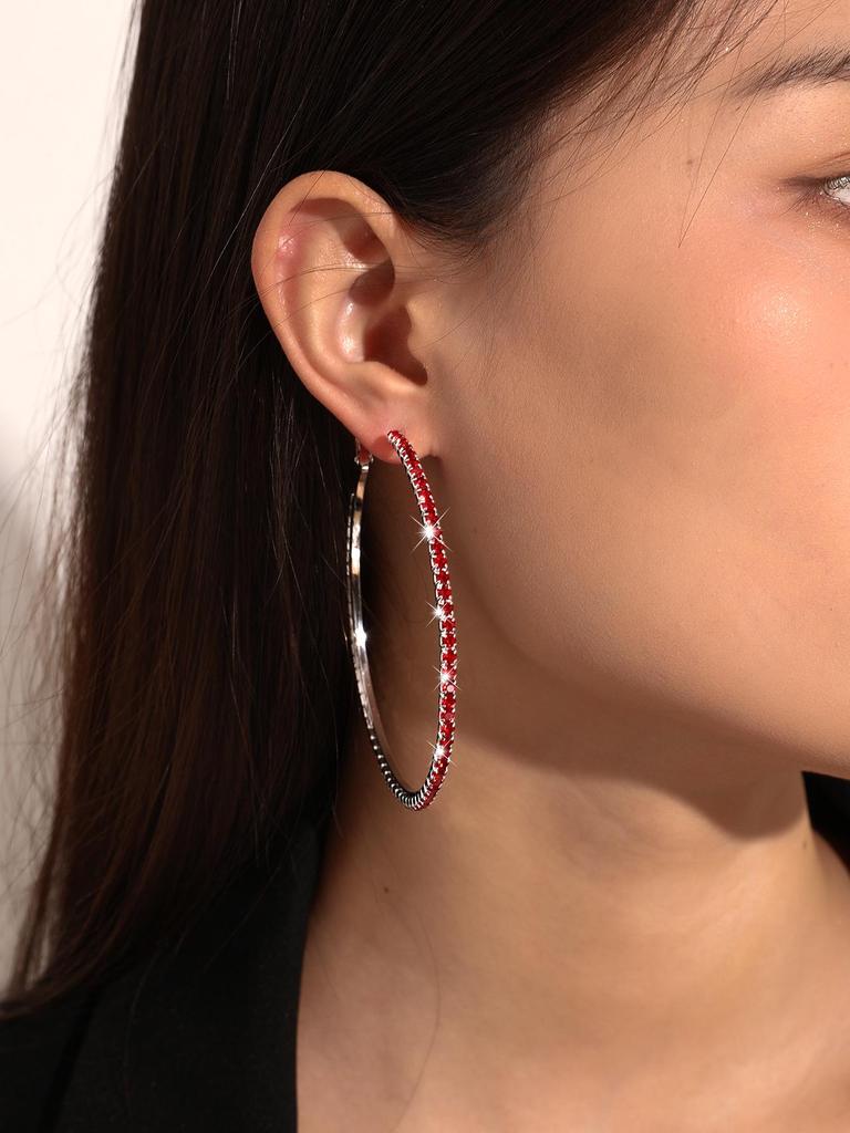 Orecchini a cerchio alla moda da 8 cm con strass per donna - Accessorio di moda brillante per festival e feste