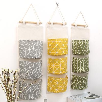 Cotton Linen Waterproof Storage Hanging Bag Multi Layer Pocket Cloth Door Storage
