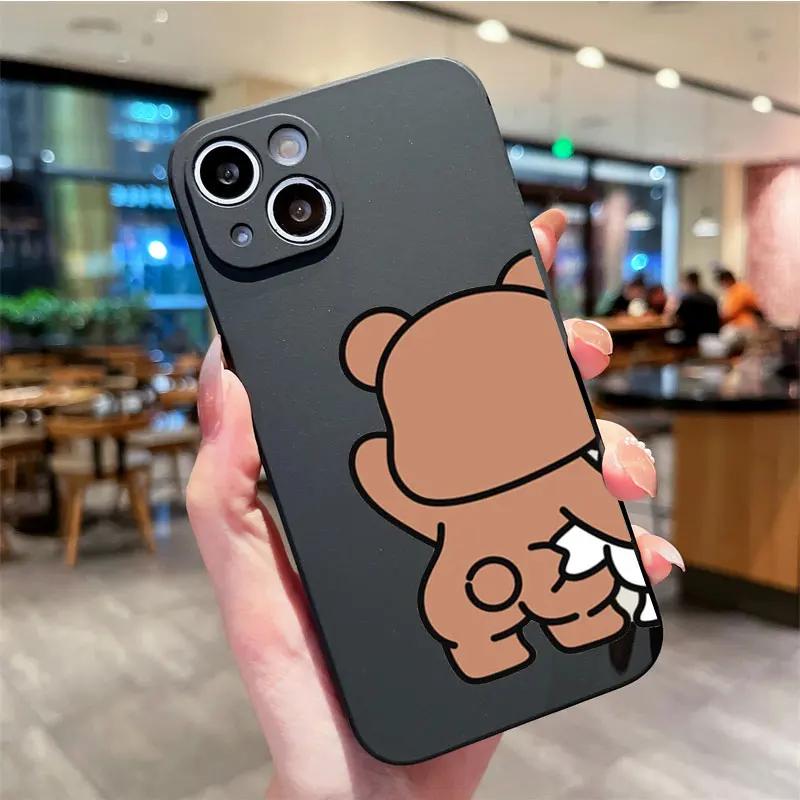 Cartoon Cute Bunny Bear Paired Couple Phone Case For IPhone 13 11 12 15 16 Pro Max Mini X XS XR 14 Plus Lovers Cover Funda Shell