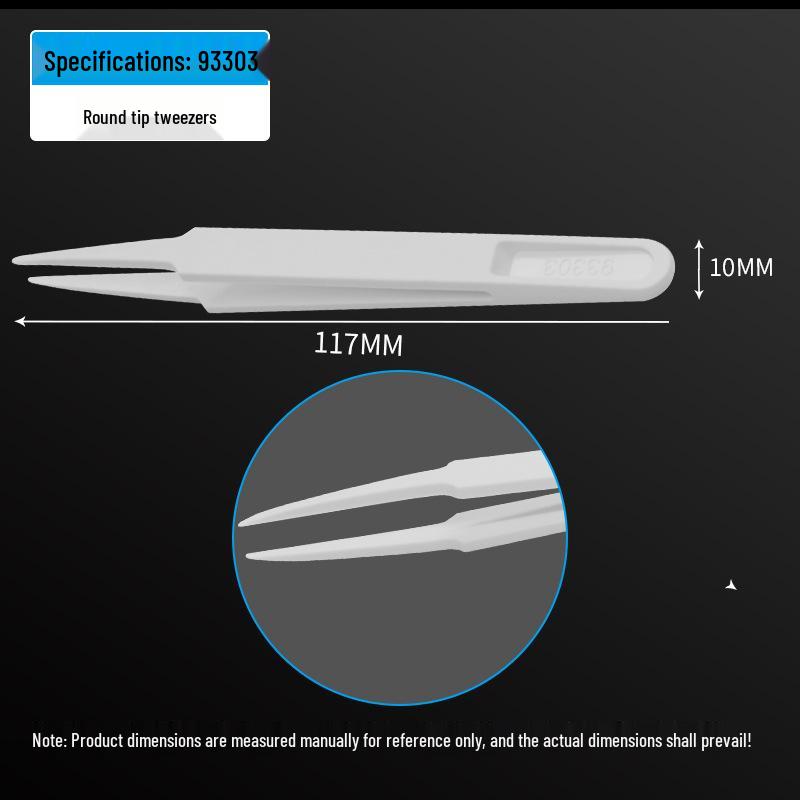 Plastic Anti-Static Tweezers Set: Pointed, Flat, Round, Black & White - Model 93303
