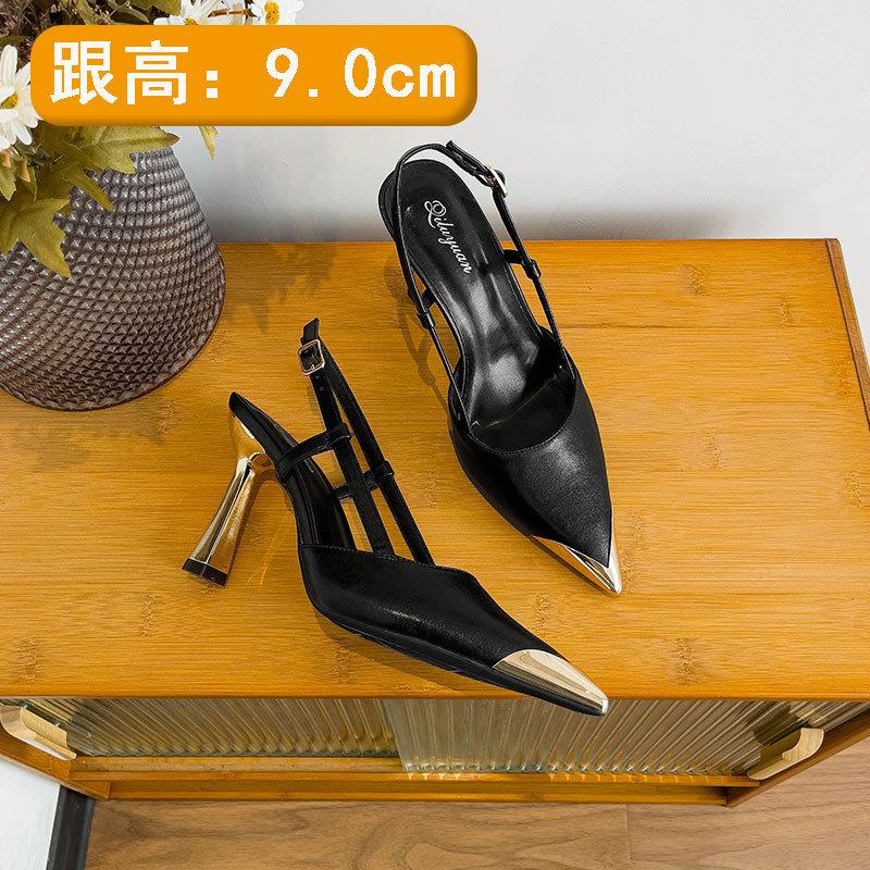 French Bag Head Sandals One-word Buckle with Large Size High Heels Women's Stiletto 2025 New Summer Pointed Empty Shoes