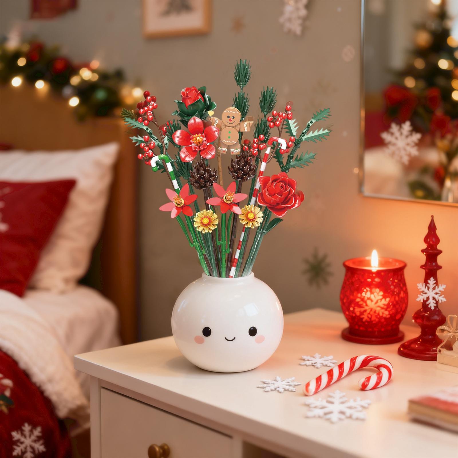 

Christmas Flower Bouquet Building Block Assembly Simulation Flower Model Desktop Decoration Toy One Size