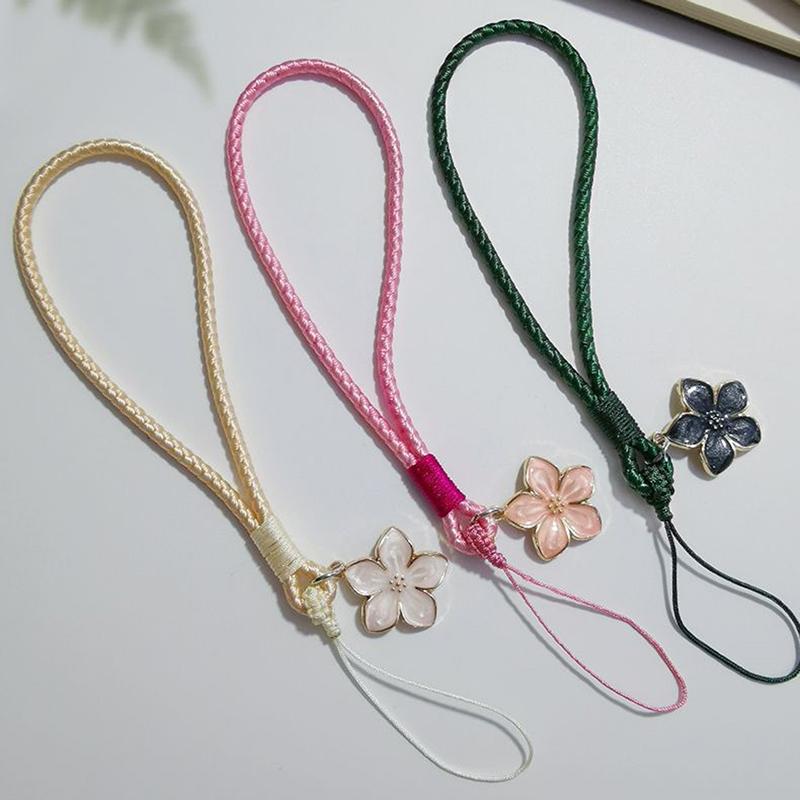 Vintage Artistic Phone Wrist Strap Charm Keychain Elegant Handwoven Flower Lanyard Anti-Drop Girl Woman Bracelet