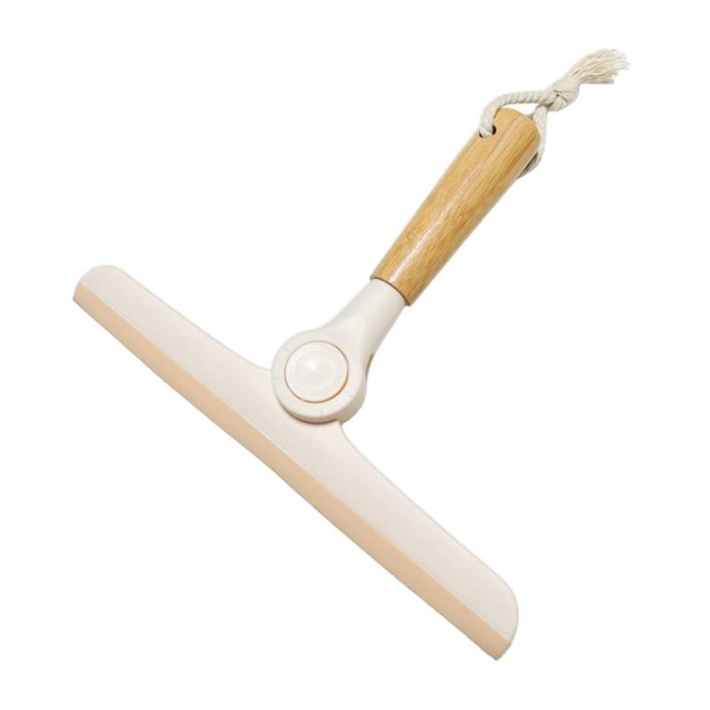 Rotating Soft Silicone Window Squeegee Non Scratch Glass Wiper with Natural Wooden Handle for Shower Door Car Detailing