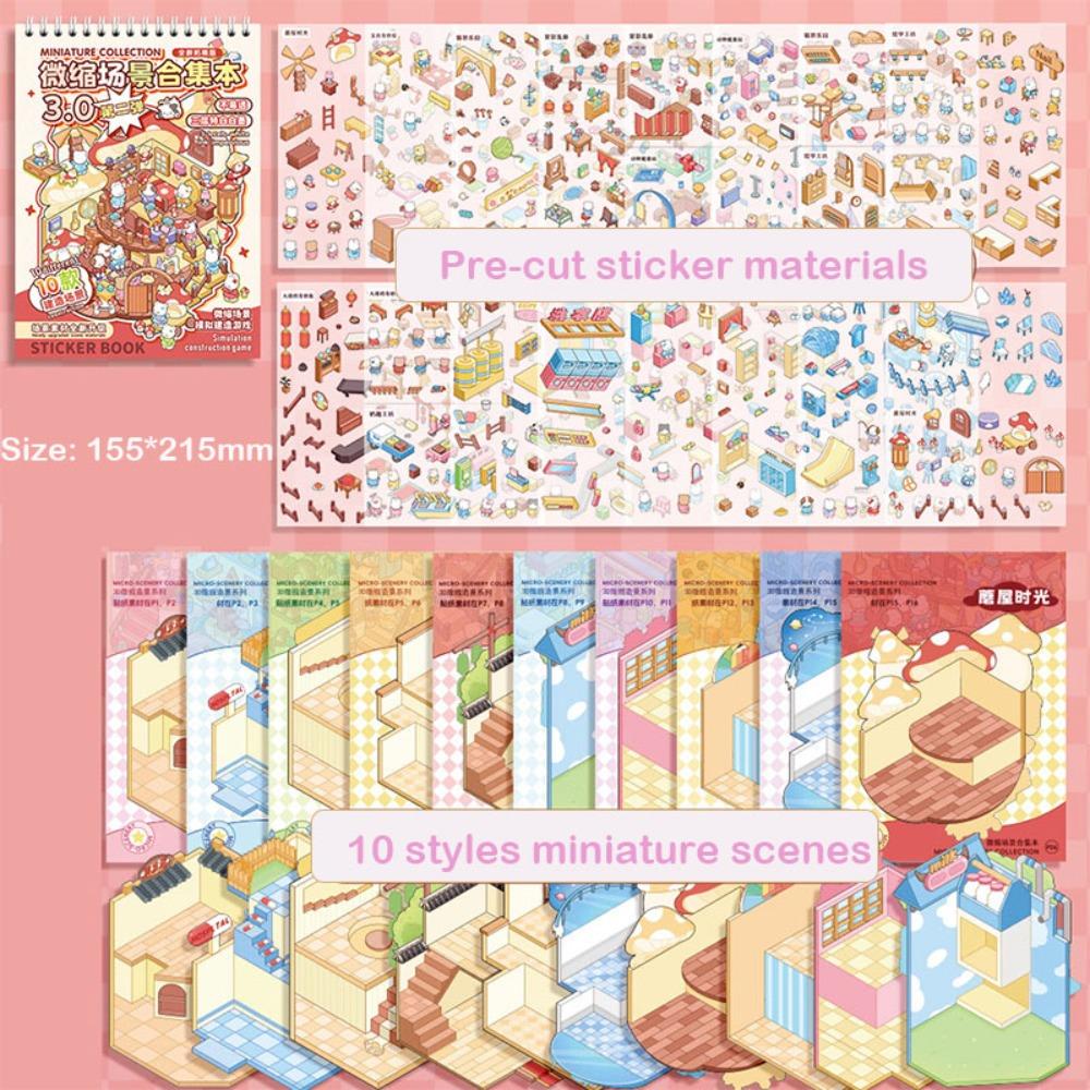 New Cartoon 3D Landscape Sticker Book Diy Pet Sticker Cabin Scene Miniature House Cabin Scene Pocket Sticker For Kids