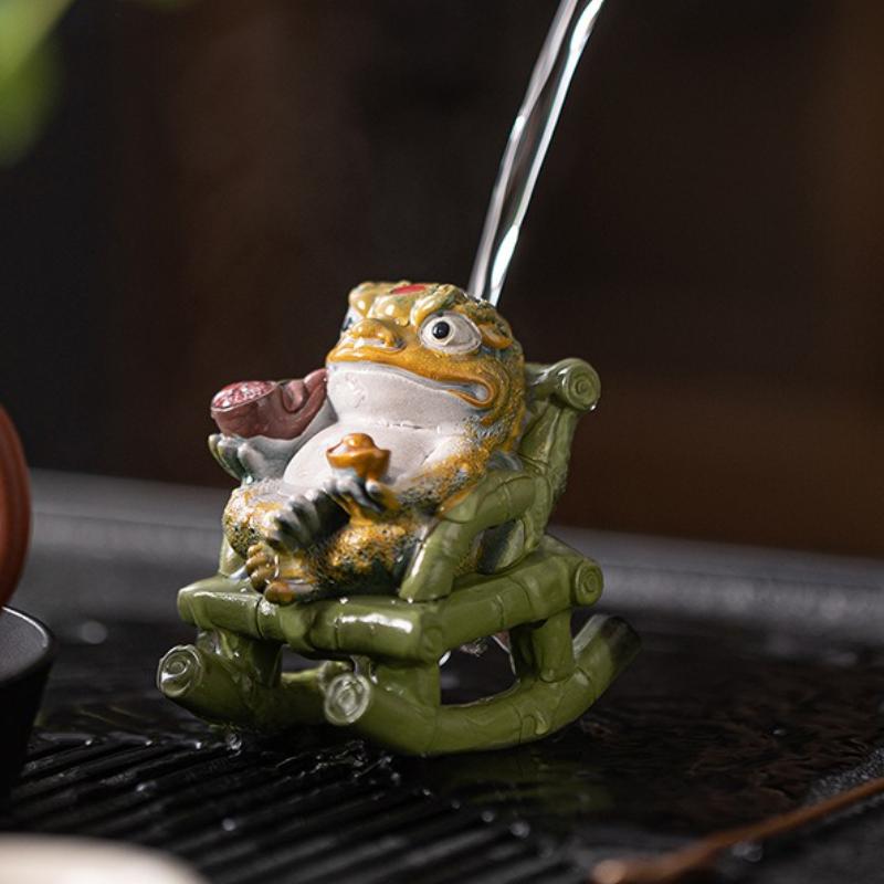 Color Changing Resins Rocking Chair Frogs Teas Pet Sculpture For Meditations Teas Ceremony Gift Decorative Ornament