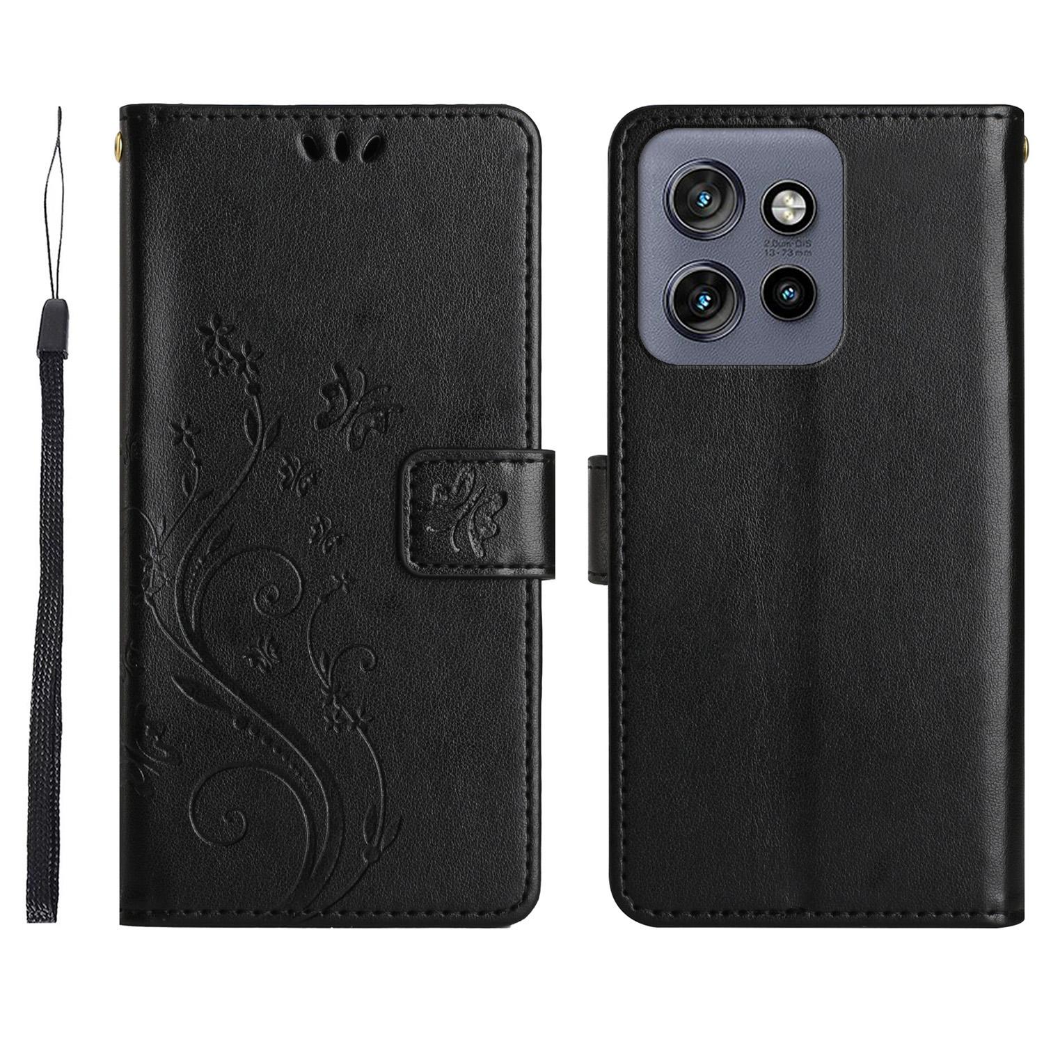 

For Motorola Edge 50 Neo 5G/Moto S50 5G/Thinkphone 25 5G Case Pattern Imprint PU Leather Phone Wallet Cover with Strap Black