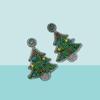 Green Handmade Beaded Ear Drop Bright Rhinestone Christmas Tree Stud Earrings  Girls