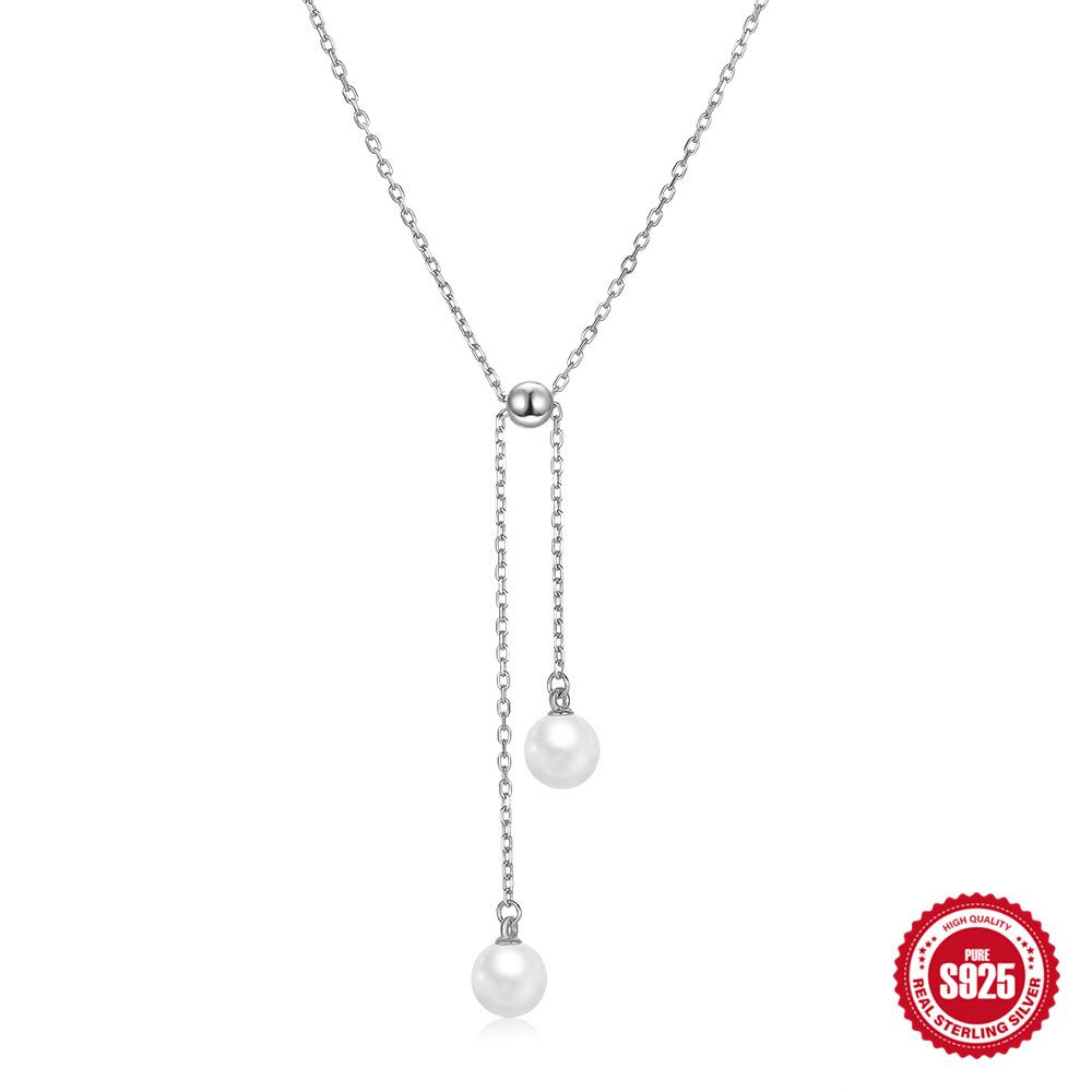 

Стильное и простое ожерелье-подвеска из стерлингового серебра 925 пробы с классическим жемчугом Y-образной формы, телескопическое, регулируемое, женское, свадебное 925 Silver белого золота