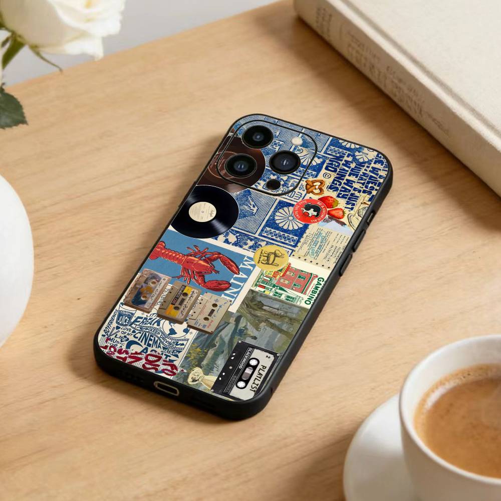 Collage  Phone Case For iPhone 16,15,14,13,12,17,Pro Max,Plus Silicone Black Case