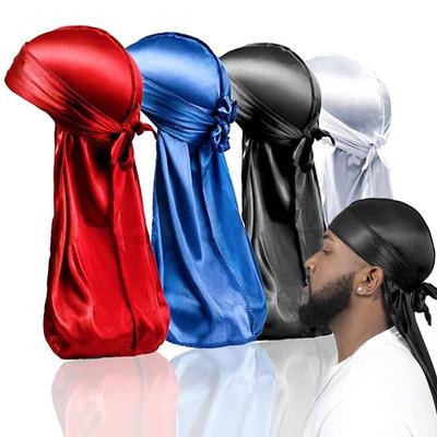 2 Stück Neue Seide Durag Bandana Turban Hut Herren Atmungsaktiv Long Tail Doo Rag für Männer Durags Piratenhut Stirnband