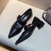 Fashion 2025 New Designer Vintage Heels Women Silvery Pointed Toe Women Mary Jane Shoes Fashion Shallow Casual Low Heel Dress Shoes