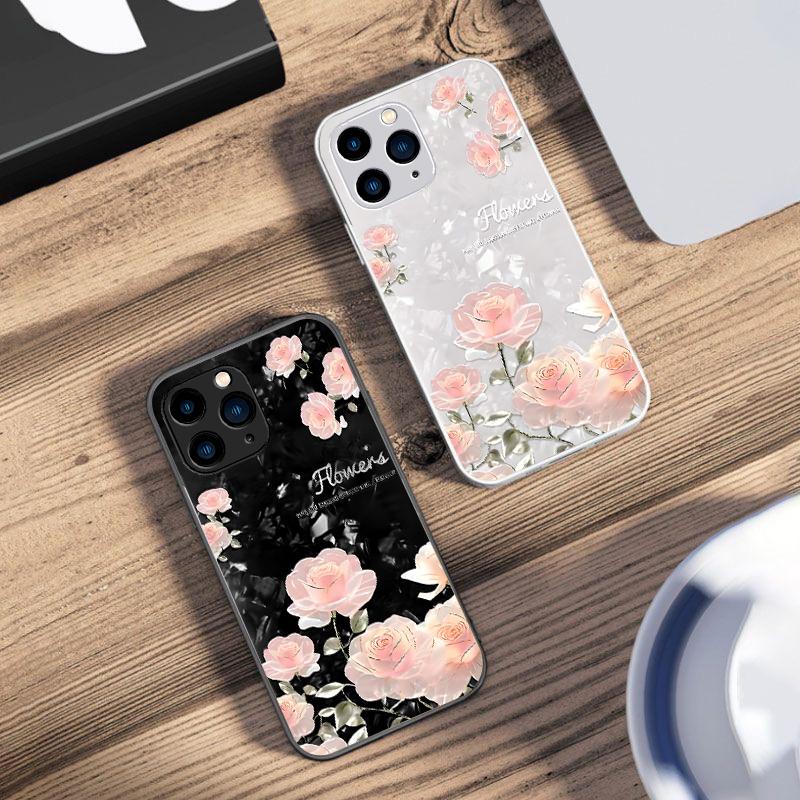 Rose Pink Flower Cluster For IPhone 16 Pro Max 15 Pro 14 13 12 Mini 11 XS Max XR 7 8 Plu SE 2022 Tempered Glass Phone Case