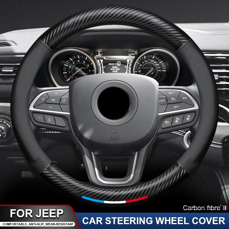 Non-Slip Car Leather Steering Wheel Cover For Jeep Grand Cherokee Wrangler Renegade Patriot Commander Compass Wagoneer Gladiator