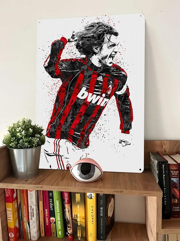 Paolo Maldini Marmorkunst Poster Fußballspieler Metallschilder Badezimmerdeko Kundenspezifisches Blechschild für Wandkunstdekoration Man Cave