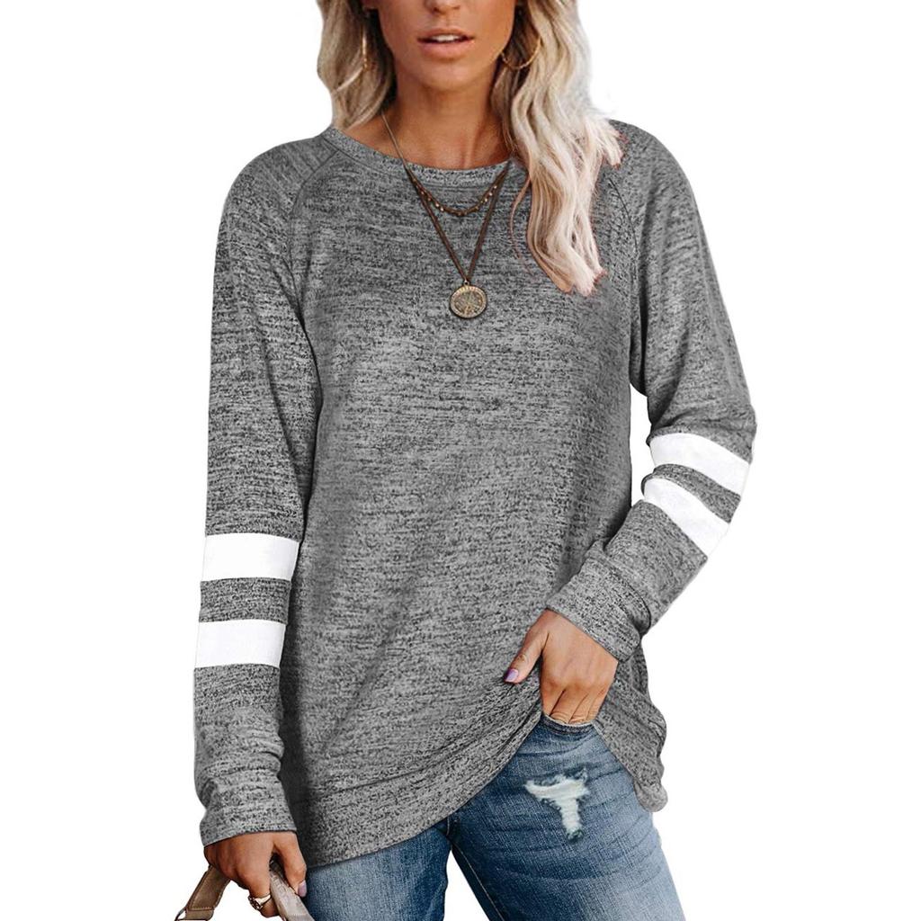 Fashion Casual Womens Long Sleeve Striped Spliced Tops Loose Sweatshirt