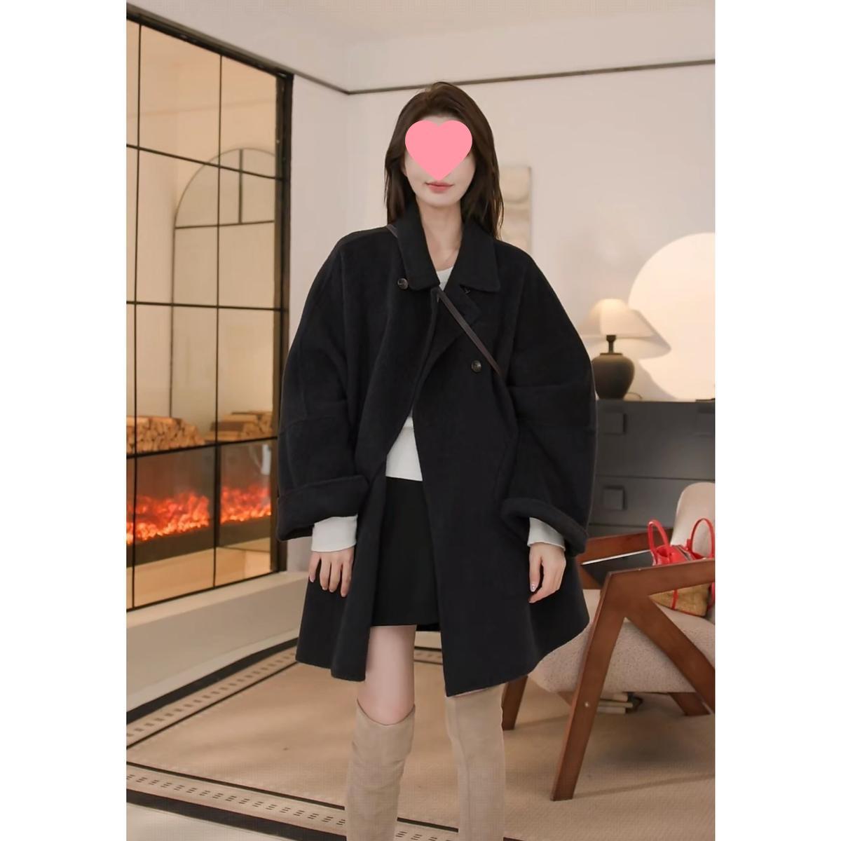 

European Cocoon Wool Coat - Short, Loose Silhouette, Mid-Length Small (90-130lbs, Length 80cm)