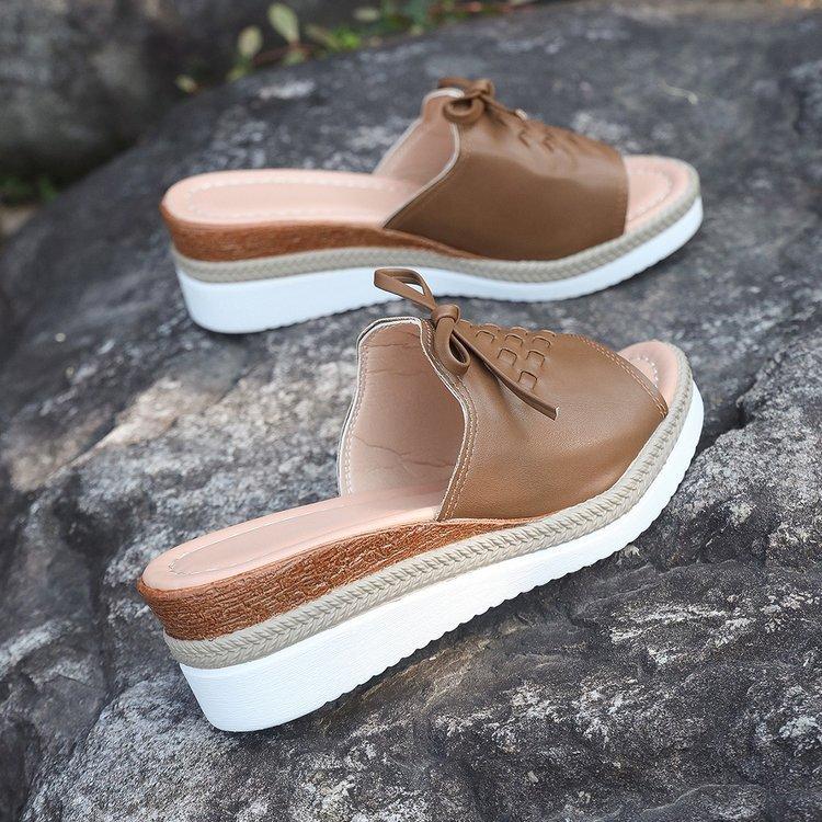 Summer new women's wedge heel slippers large size fish mouth casual wedge heel thick slippers