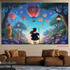 2D Magical Graduation Backdrop 2D Graduate Girl with Staff and Colorful Balloons Photo Background for Photography Decor