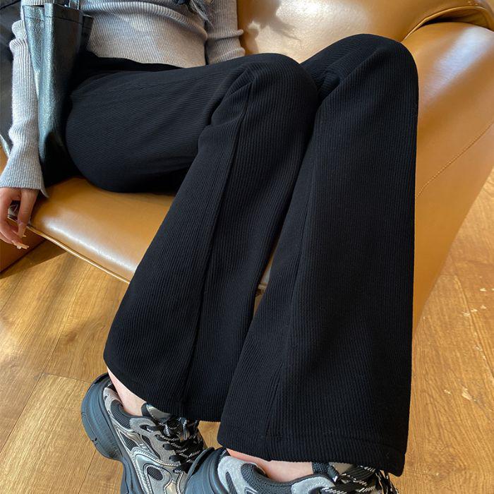 Women's White Wide-Leg Fleece-Lined Pants - High-Waisted, Slightly Flared, Thickened for 2024 Autumn/Winter
