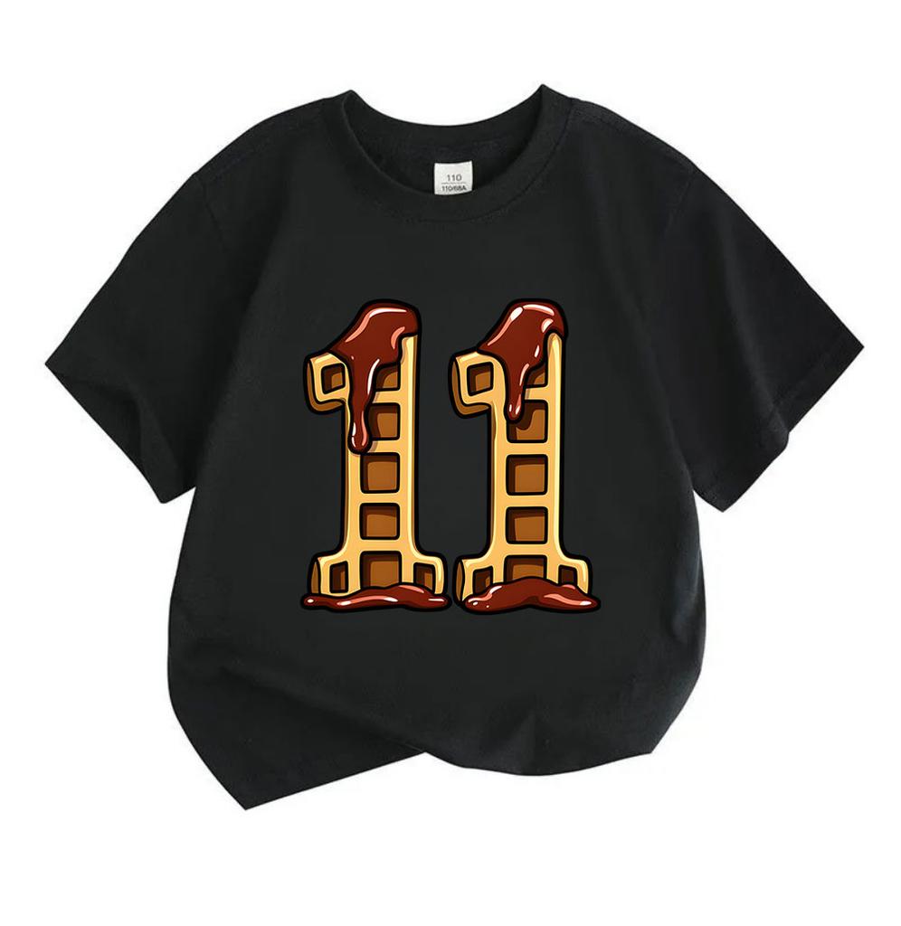Kids Boys Girls 100% Cotton Crew Neck Short Sleeve T-Shirt, Funny Waffle Number 11 Print Tee for 11th Birthday Party Casual Soft Lightweight Summer To