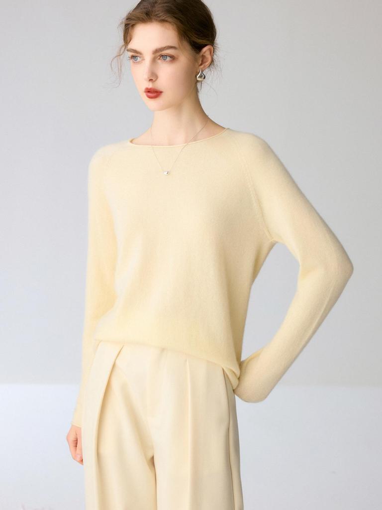 Women's 100% Cashmere Round Neck Sweater - Autumn/Winter Loose Solid Color Knit Pullover