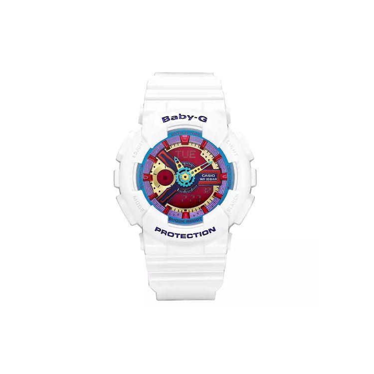 Casio Baby-G Series Trendy Fashion Color Block Waterproof Dual Display Quartz Movement Resin Strap Watch Women watches Red BA-112-7A