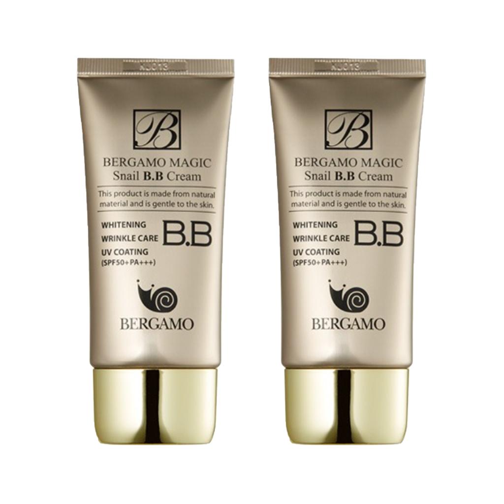 Bergamo Magic Snail BB Cream 50ml, contém baba de caracol para obter um efeito orvalhado, hidratante, nutritivo, com proteção UV, antienvelhecimento, iluminador