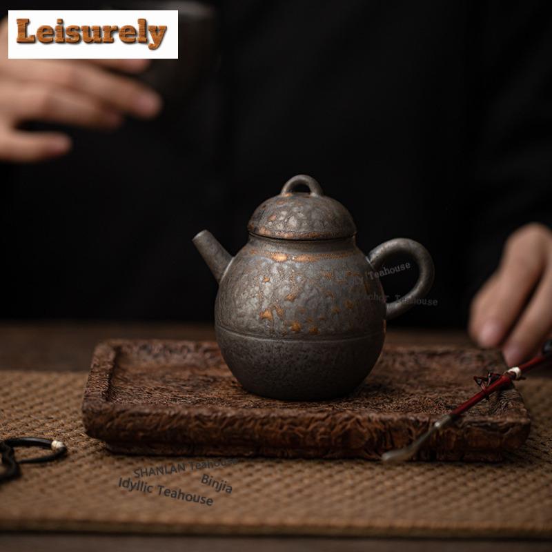 Gilded Iron Glaze Vintage Handheld Teapot Creative Tea Infuser Pot Tea Making Kettle With Strainer Chinese Tea Set Collection