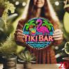 Vibrant Tiki Neon Sign Retro Aluminum Wall Art with Flamingo Palm Tree Design for Indoor Outdoor Bar Cafe Man Cave Garage Decor