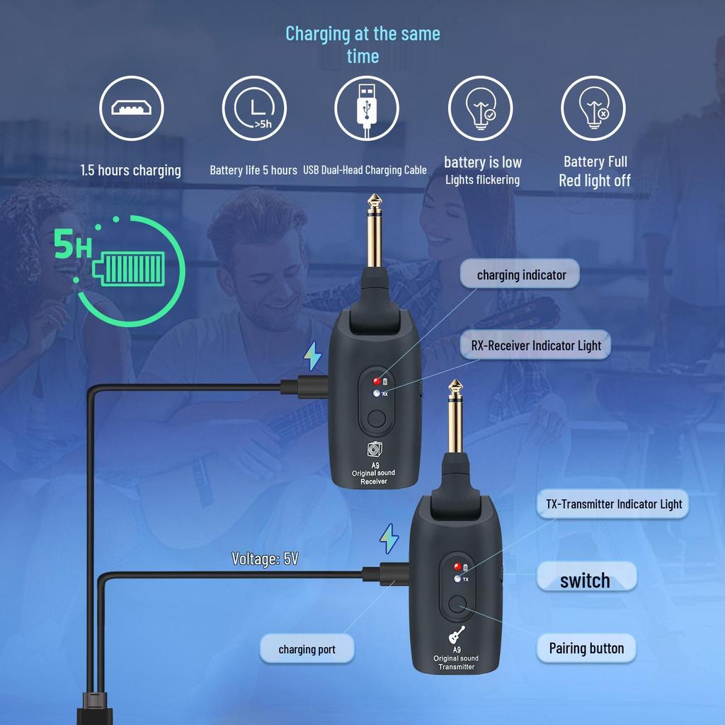 Kruiser A9 Wireless Audio Transceiver for Guitars, Electric Wind Instruments, and Bass Pickups