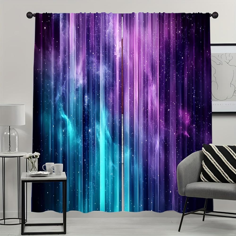 2pcs Blue-Purple Galaxy Fabric Curtains – Rod Pocket Design, Ideal for Kitchen Living Room and Bedroom Decor