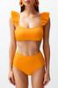 Women's New Season Bikini Set Orange Bralette Frilly Textured High Waist Hipster Bikini Set
