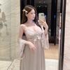 Sexy pajamas women's ice silk new summer lace pure desire long knee suspender nightdress silk loungewear