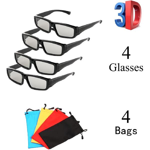 4 Pack Passive Circular Polarized RealD 3D Glasses for Cinema and Passive 3D TVs Projectors, Note: Does Not Work with Active 3D TVs Projectors