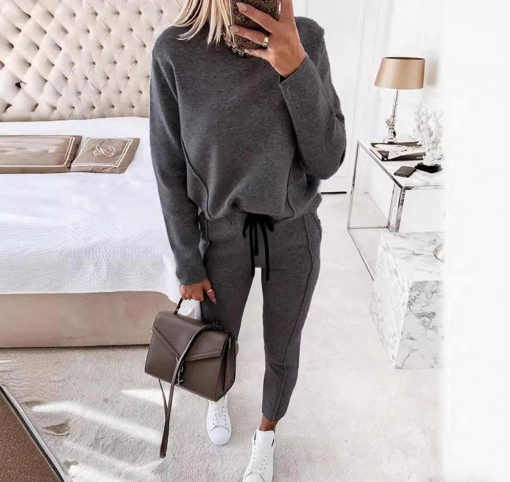 Women's High Neck Long Sleeve Pocket Trousers Two-Piece Set - Casual Autumn Winter Hoodie