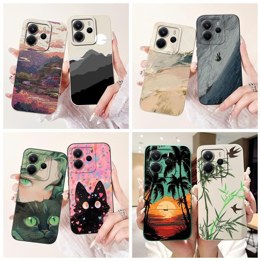 For Xiaomi Redmi Note 14 4G European Case Beautiful Sunset Bamboo Girls Soft Silicone Protective Cover on Redmi Note14 EU Bumper