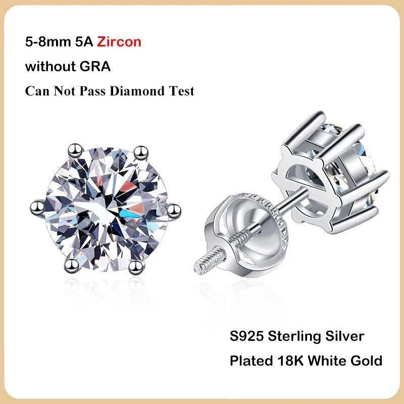 

D Цвет 0,5-2 карата Муассанит Винтовые Серьги Для Женщин Свадебные Ювелирные Изделия Стерлингового Серебра S925 6 Зубцов Серьги-гвоздики с Бриллиантами 1ct(6.5mm) and 1ct