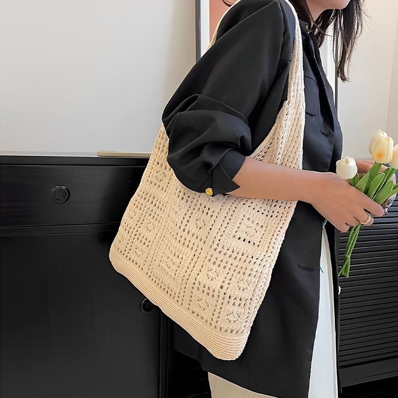 Knitted Bag Vintage Hollow Hand Woven Bag Shoulder Bag Woolen Handbag